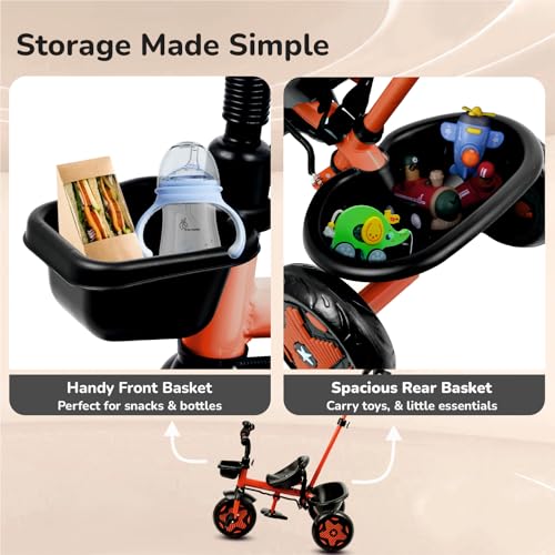 R for Rabbit Tiny Toes R20 Ace Tricycle for Kids with Parental Control, Premium EVA Wheels, Seat Belt & Bell and Storage Basket | Baby Trike Cycle for 2 to 5 Year, Upto 25 Kg Boy/Girl (Cherry Red) - Image 6