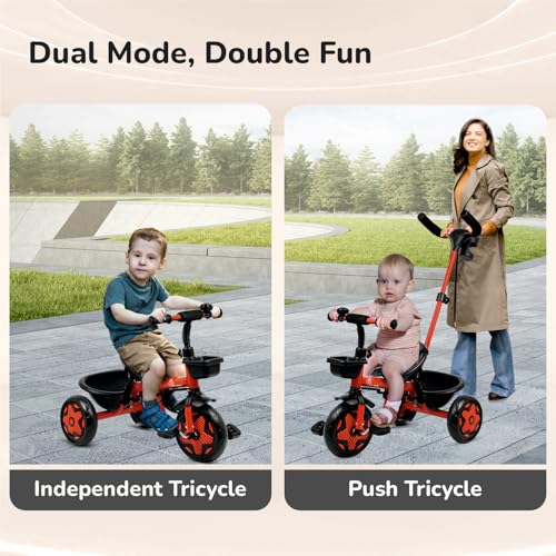 R for Rabbit Tiny Toes R20 Ace Tricycle for Kids with Parental Control, Premium EVA Wheels, Seat Belt & Bell and Storage Basket | Baby Trike Cycle for 2 to 5 Year, Upto 25 Kg Boy/Girl (Cherry Red) - Image 2