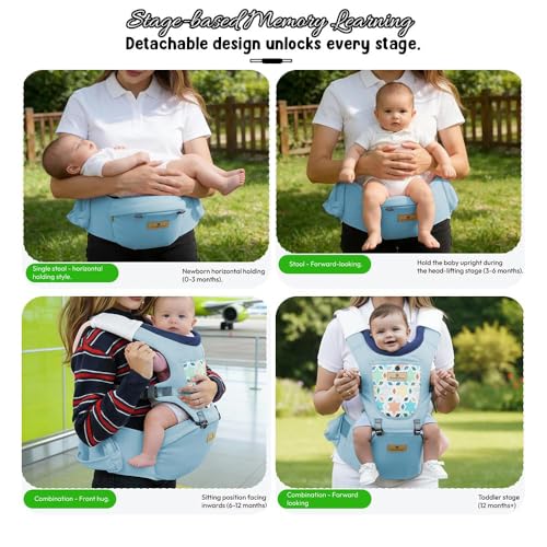 StarAndDaisy 4-in-1 Baby Carrier for 0 to 3 Year Baby/Kangaroo Bag with Comfortable Soft Hip Seat/Baby Carrier - 4 Carrying Positions, 2 Storage Pockets (Light Blue) - Image 4