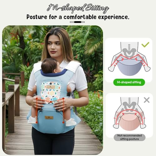 StarAndDaisy 4-in-1 Baby Carrier for 0 to 3 Year Baby/Kangaroo Bag with Comfortable Soft Hip Seat/Baby Carrier - 4 Carrying Positions, 2 Storage Pockets (Light Blue) - Image 5