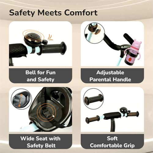 R for Rabbit Tiny Toes R20 Ace Tricycle for Kids with Parental Control, Premium EVA Wheels, Seat Belt & Bell and Storage Basket | Baby Trike Cycle for 2 to 5 Year, Upto 25 Kg Boy/Girl (Sky Blue) - Image 5