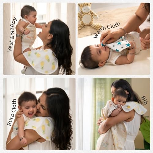 haus & kinder Newborn Baby Shower Gift Set (Pack of 10) | 100% Cotton New Born Baby Essentials Kit with Swaddle, Muslin Blanket, Carrier Nest | Jungle Edition - Image 3