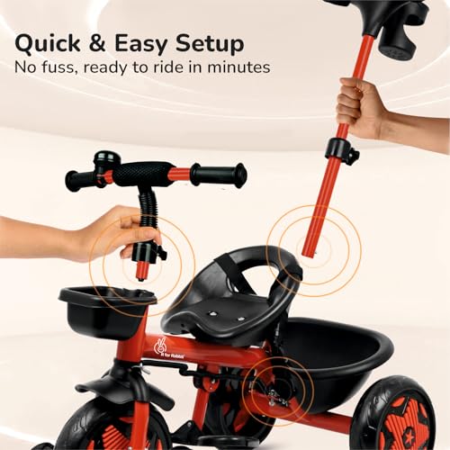R for Rabbit Tiny Toes R20 Ace Tricycle for Kids with Parental Control, Premium EVA Wheels, Seat Belt & Bell and Storage Basket | Baby Trike Cycle for 2 to 5 Year, Upto 25 Kg Boy/Girl (Cherry Red) - Image 3