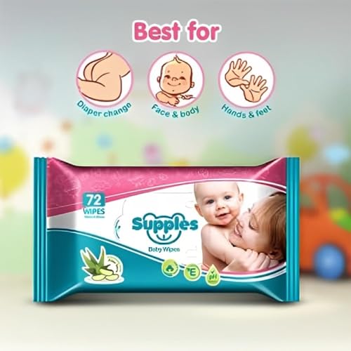 Amazon Brand - Supples Baby Wet Wipes | 648 Wipes | 72 Wipes x 9 Packs | Enriched With Aloe Vera and Vitamin E | Alcohol-free and Paraben-free | Pure Water-Based Formulation - Image 4