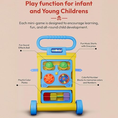 Uonibaby by StarAndDaisy Baby Walkers for 6-18 Month Baby Boy & Girl/Baby Activity Walker Learning Push Walker with Foldable Music and Toy Bar/Walker for Kids (Push Walker -Yellow) - Image 7