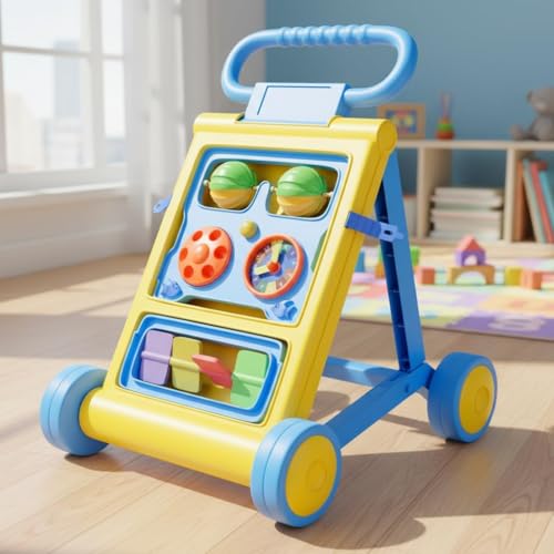 Uonibaby by StarAndDaisy Baby Walkers for 6-18 Month Baby Boy & Girl/Baby Activity Walker Learning Push Walker with Foldable Music and Toy Bar/Walker for Kids (Push Walker -Yellow)