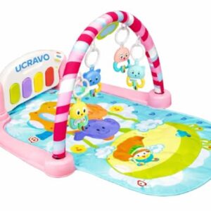 UCRAVO Play Gym Mat for Babies, 5-in-1 Indian Musical Keyboard Mat Piano Mat, Portable Baby Playing Mat for New Born with 5 Hanging Toys, Music & Lights, Indoor Activity for 0 to 12 Months Boys Girls