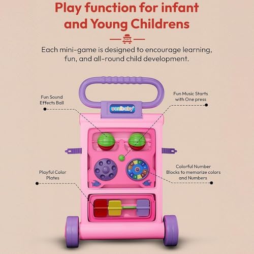 Uonibaby by StarAndDaisy Baby Walkers for 6-18 Month Baby Boy & Girl/Baby Activity Walker Learning Push Walker with Foldable Music and Toy Bar/Walker for Kids (Push Walker - Pink) - Image 6