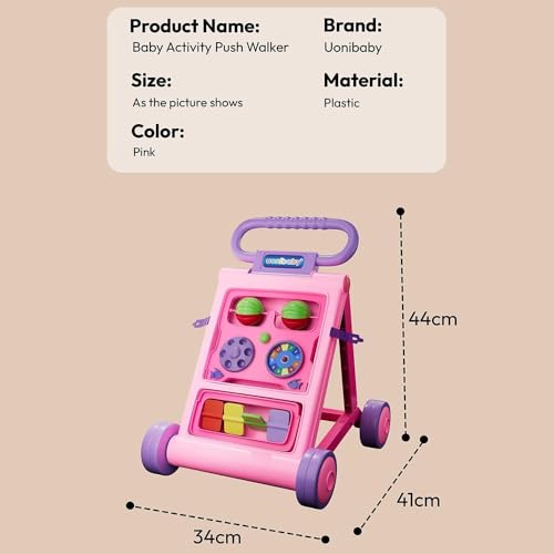 Uonibaby by StarAndDaisy Baby Walkers for 6-18 Month Baby Boy & Girl/Baby Activity Walker Learning Push Walker with Foldable Music and Toy Bar/Walker for Kids (Push Walker - Pink) - Image 2