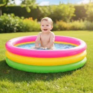 Toy Imagine 3 ft Inflatable Swimming Pool for Kids 0–3 Years | Sunset Glow Round Colourful Ring Baby Bath Tub | Portable Home & Outdoor Water Pool for Toddlers – Small Size Fits 2 Kids