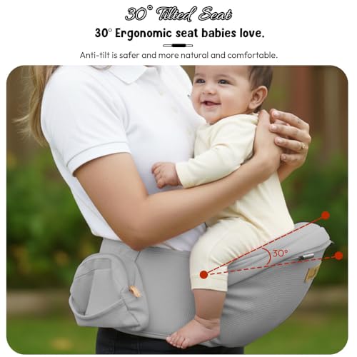 StarAndDaisy 4-in-1 Baby Carrier for 0 to 3 Year Baby/Kangaroo Bag with Comfortable Soft Hip Seat/Baby Carrier - 4 Carrying Positions, 2 Storage Pockets (Light Grey) - Image 6