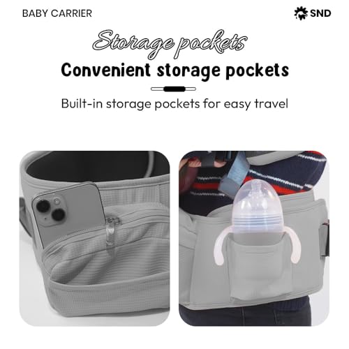 StarAndDaisy 4-in-1 Baby Carrier for 0 to 3 Year Baby/Kangaroo Bag with Comfortable Soft Hip Seat/Baby Carrier - 4 Carrying Positions, 2 Storage Pockets (Light Grey) - Image 8