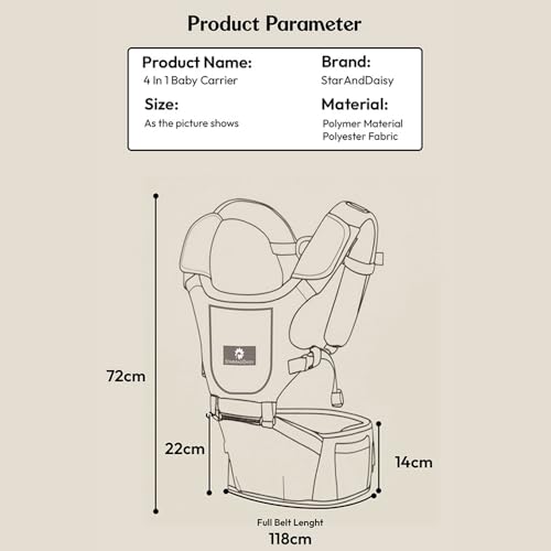 StarAndDaisy 4-in-1 Baby Carrier for 0 to 3 Year Baby/Kangaroo Bag with Comfortable Soft Hip Seat/Baby Carrier - 4 Carrying Positions, 2 Storage Pockets (Light Grey) - Image 2