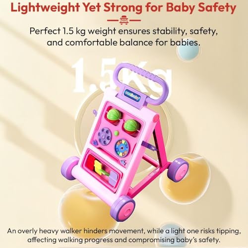 Uonibaby by StarAndDaisy Baby Walkers for 6-18 Month Baby Boy & Girl/Baby Activity Walker Learning Push Walker with Foldable Music and Toy Bar/Walker for Kids (Push Walker - Pink) - Image 9