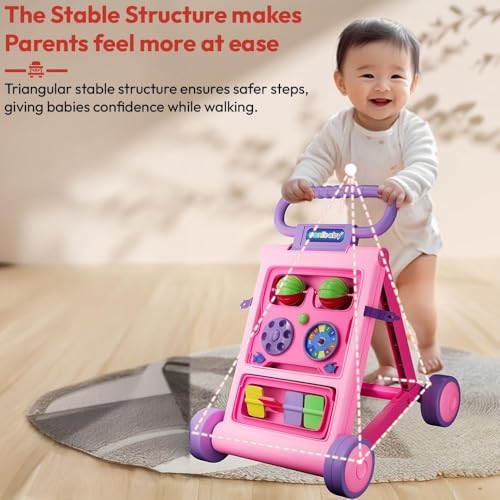 Uonibaby by StarAndDaisy Baby Walkers for 6-18 Month Baby Boy & Girl/Baby Activity Walker Learning Push Walker with Foldable Music and Toy Bar/Walker for Kids (Push Walker - Pink) - Image 8
