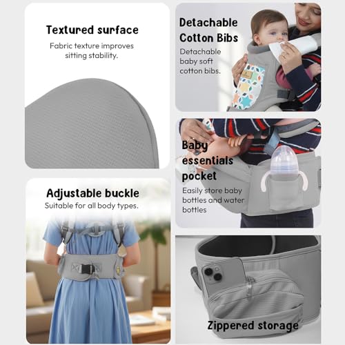 StarAndDaisy 4-in-1 Baby Carrier for 0 to 3 Year Baby/Kangaroo Bag with Comfortable Soft Hip Seat/Baby Carrier - 4 Carrying Positions, 2 Storage Pockets (Light Grey) - Image 9