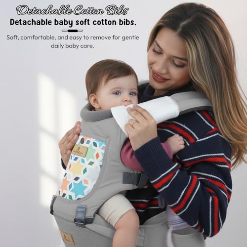 StarAndDaisy 4-in-1 Baby Carrier for 0 to 3 Year Baby/Kangaroo Bag with Comfortable Soft Hip Seat/Baby Carrier - 4 Carrying Positions, 2 Storage Pockets (Light Grey) - Image 7