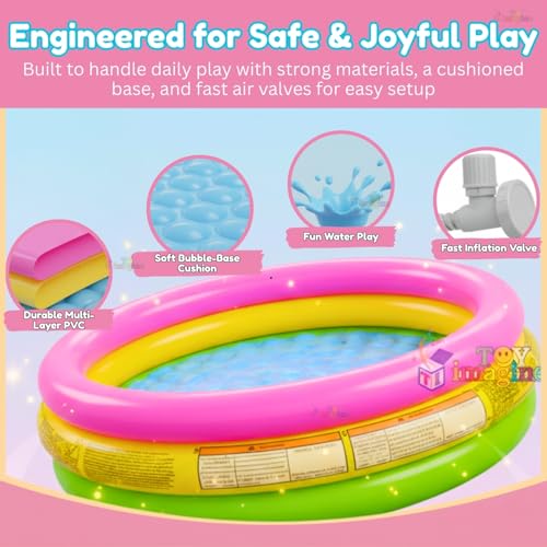Toy Imagine 3 ft Inflatable Swimming Pool for Kids 0β3 Years | Sunset Glow Round Colourful Ring Baby Bath Tub | Portable Home & Outdoor Water Pool for Toddlers β Small Size Fits 2 Kids - Image 3