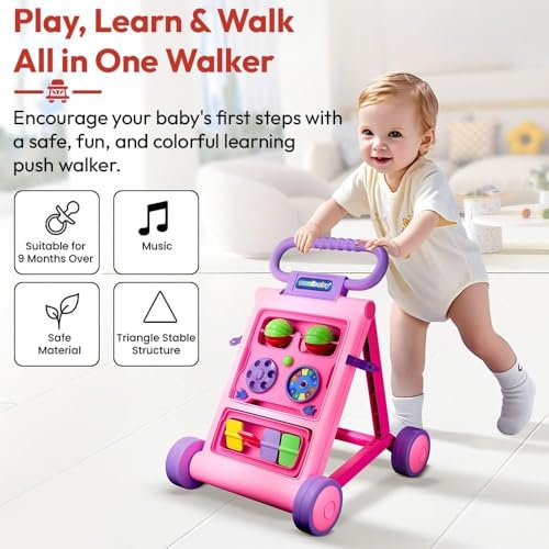 Uonibaby by StarAndDaisy Baby Walkers for 6-18 Month Baby Boy & Girl/Baby Activity Walker Learning Push Walker with Foldable Music and Toy Bar/Walker for Kids (Push Walker - Pink) - Image 3