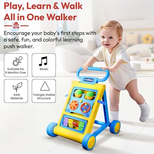 Uonibaby by StarAndDaisy Baby Walkers for 6-18 Month Baby Boy & Girl/Baby Activity Walker Learning Push Walker with Foldable Music and Toy Bar/Walker for Kids (Push Walker -Yellow) - Image 3