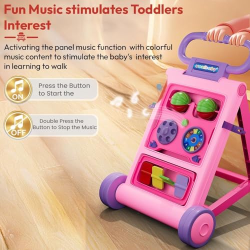 Uonibaby by StarAndDaisy Baby Walkers for 6-18 Month Baby Boy & Girl/Baby Activity Walker Learning Push Walker with Foldable Music and Toy Bar/Walker for Kids (Push Walker - Pink) - Image 5