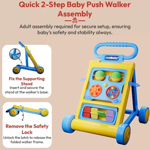 Uonibaby by StarAndDaisy Baby Walkers for 6-18 Month Baby Boy & Girl/Baby Activity Walker Learning Push Walker with Foldable Music and Toy Bar/Walker for Kids (Push Walker -Yellow) - Image 6
