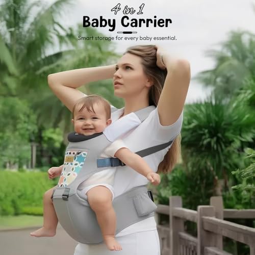 StarAndDaisy 4-in-1 Baby Carrier for 0 to 3 Year Baby/Kangaroo Bag with Comfortable Soft Hip Seat/Baby Carrier - 4 Carrying Positions, 2 Storage Pockets (Light Grey) - Image 3