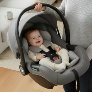 StarAndDaisy 2-in-1 Carry Cot for Newborn Baby/car seat with Adjustable Handle, 3-Point Safety Belt & Removable Canopy/Portable Baby Cot/Baby, Infant & Toddler Car Seat for 0–2 Years - Grey