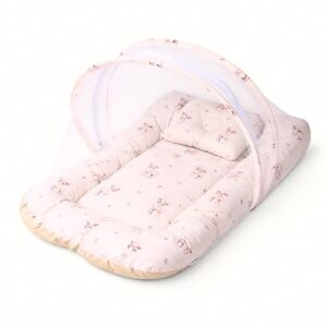 Bibs & cribs Baby Bedding Set for New Born Baby Bed with Net Mosquito 0 to 12 Month Baby Nest for New Born with Pillow Infant Toddler Sleeping Nest Travel Bed Set for Baby Boy Girl