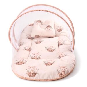 Bibs & cribs Baby Bedding Set for New Born Infant Bed Mattress with Mosquito Net & Pillow Sleeping Nest Travel Baby Bed with Net for 0-12 Months Boys & Girls