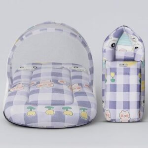 StarAndDaisy 2-in-1 Baby Sleeping Bag with Mosquito Net for Newborn -Soft & Breathable Cotton Sleeping Sack Cum Wrapper/Foldable Bag for Baby Protection/Infant (0-12 Months) (Bunny Print)