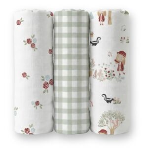 haus & kinder 100% Cotton Muslin Swaddle Wrap for New Born Baby | Pack of 3 (120×120 cm) | Baby Blanket & Swaddles for Newborn | Scarlet in Garden Collection