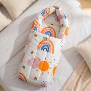 StarAndDaisy 3 in 1 Baby Sleeping Bag for New Born, Baby Bedding Set, Washable & Foldable Cotton Design Godari, Toddlers Bed, Baby Bedding, Baby Mattress, Cradle Bed (Sun Print)