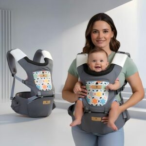 StarAndDaisy 4-in-1 Baby Carrier for 6 to 24 Months Baby/Kangaroo Bag with Comfortable Soft Hip Seat/Baby Carrier - 4 Carrying Positions with 2 Storage Pockets - Blue (4-in-1 Grey)
