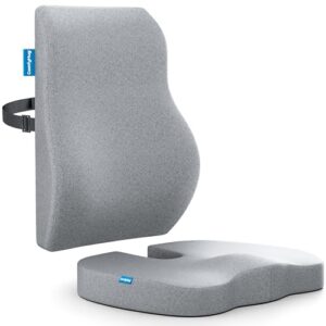 ComfyHug Coccyx Seat Cushion & Back Support Cushion for Office Chair Combo – Memory Foam Chair Pad & Lumbar Support for Tailbone, Sciatica & Back Pain Relief, Office, Car & Home Use (Grey)