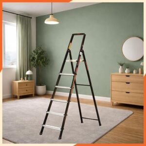 Prime Magnus 6-Step Hybrid Step Ladder | Steel Frame + Aluminium Steps | Heavy Duty Ladder for Home | Anti-Skid Platform | 150 KG Load Capacity | 5 Year Warranty | Made in India | Black & Silver