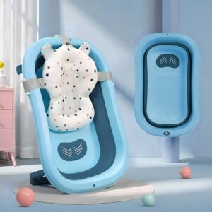 StarAndDaisy Bath Tub for Baby 0-3 Years/Foldable Bath tub for Kids with Cushion, Space Saving Design, Newborn Baby Folding Bathing Tub Girls & Boys, Easy to Store -Sky Blue.