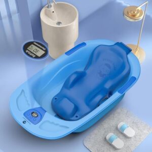StarAndDaisy Bath Tub for Baby 0 to 3 Years/Newborn Baby Bath Tub/Infants Bathtub with Temperature Sensor & Baby Bath Seat/Sling, Antislip Baby Bath Tub with Bath Chair without wheel- (Blue & Blue Seat)