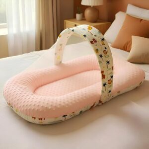 StarAndDaisy Baby Carry Nest with Mosquito Net | Portable Baby Lounger for Infants (0–12 Months) | Foldable & Lightweight Travel Bed Soft & Breathable Fabric (Lion Print)
