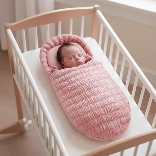 StarAndDaisy Baby Sleeping Bag for Newborn Boy & Girl/Baby Bedding Set for New Born/Organic Premium Cotton and Comfortable for 0-12 Months/Foldable & Washable Cotton Design -Peach