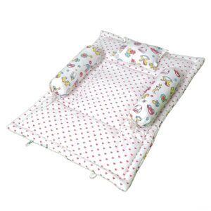 NWF Premium Cotton Toddler Bedding Set, 4 Piece, Pink Print, 26x40 Inch, Foldable Nap Mat, Lightweight, Travel Friendly, 12+ Months