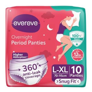 Evereve Period Panty For Girls & Women, (L-XL), 10 Pcs, 360 Degree Coverage, 0% Leaks, High Absorbency For Heavy Flow, Maternity Delivery Pads, Postpartum & Overnight Protection, Disposable Panty