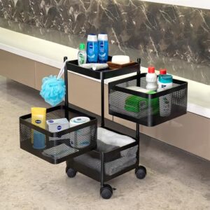 Kitchenwell Metal Multi-Purpose Trolley Storage Organizer and Kitchen Accessories Items for Kitchen Storage Rack Square Design Fruits & Vegetable Onion Cutlery (Matt Black, 3 Layer Drawer)