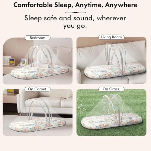 StarAndDaisy Baby Carry Nest Combo Set for 0–12 Months | Baby Lounger, Bedding Nest & Mosquito Net | Soft Mattress with Side Cushions (Check Print) - Image 7