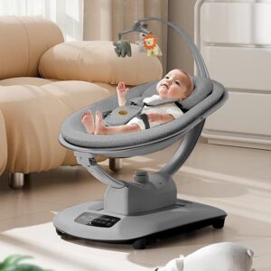 StarAndDaisy Electric Swing for Baby Automatic/Baby Swing for 0 to 2 Years with Adjustable Backrest/Baby Rocker Swing with 5 Levels of Speed, Light Weight, Hanging Play Toy-Grey