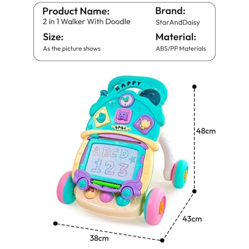 Uonibaby by StarAndDaisy 2-in-1 Baby Multiactivity Push Walker with Doodle, for Infants & Toddlers, Educational Elements and -in-Stable & Safe Design/Multi Purpose Walker for new Born - Image 2