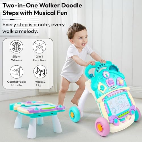 Uonibaby by StarAndDaisy 2-in-1 Baby Multiactivity Push Walker with Doodle, for Infants & Toddlers, Educational Elements and -in-Stable & Safe Design/Multi Purpose Walker for new Born - Image 3