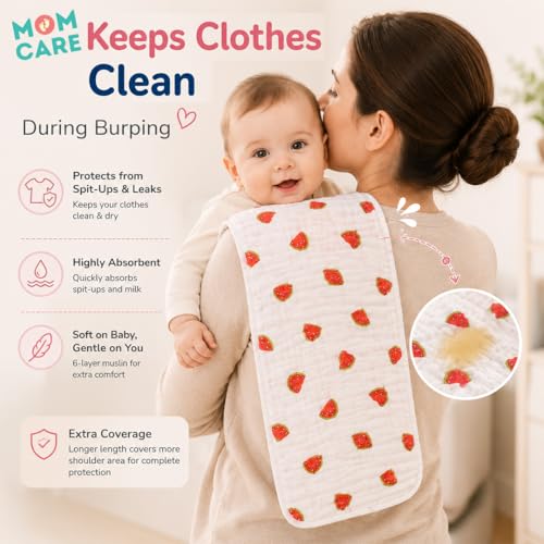 MOM CARE Muslin Burp Cloth for Baby | 6 Layer Soft Cotton Burping Cloth for Newborn Baby | Reusable Baby Towels, Washcloth, Hanky & Feeding Wipe for Infants Toddlers Pack of 5 - Image 2