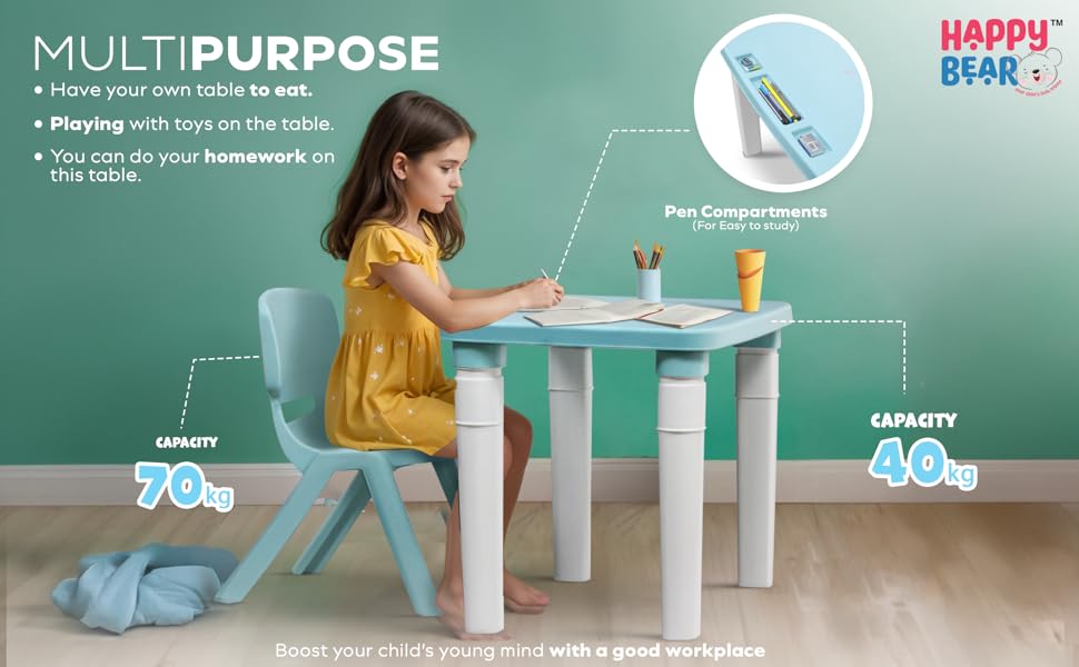 Table and chair set blue for kids