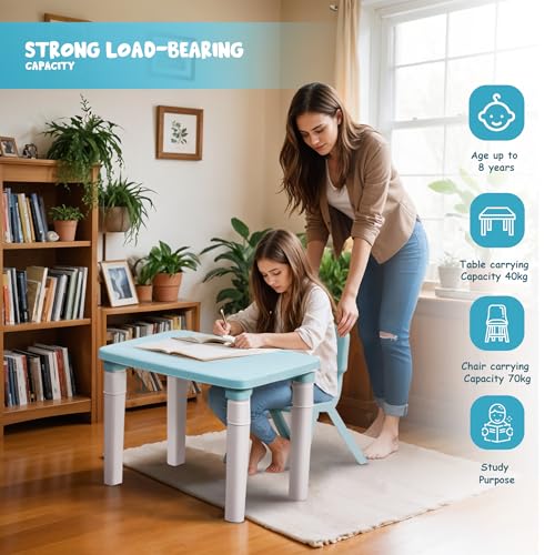 HAPPY BEAR Table and Chair Set for Kids Strong & Durable Plastic Made Rectangle Table with Box Space for Stationery 3 Level Height Adjustable (T&C2 - Blue) - Image 6